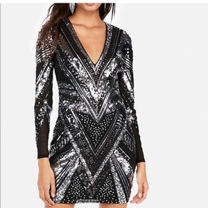 Express silver and black sequin mini fitted dress - size S